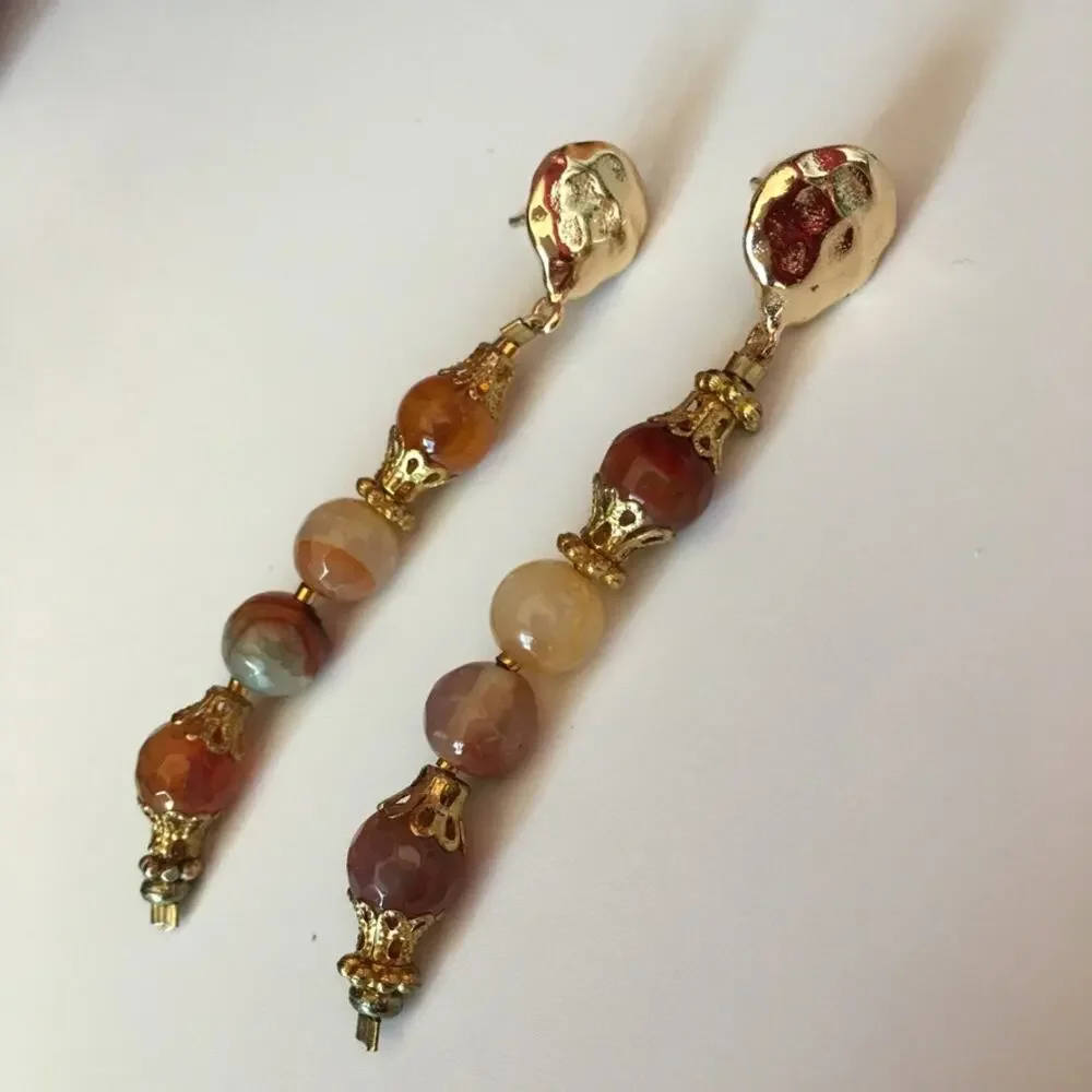 Artisan gold tone natural semi-prescious stone post earrings